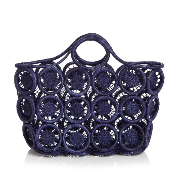 Aqua Handbags - Navy raffia tote bag💙